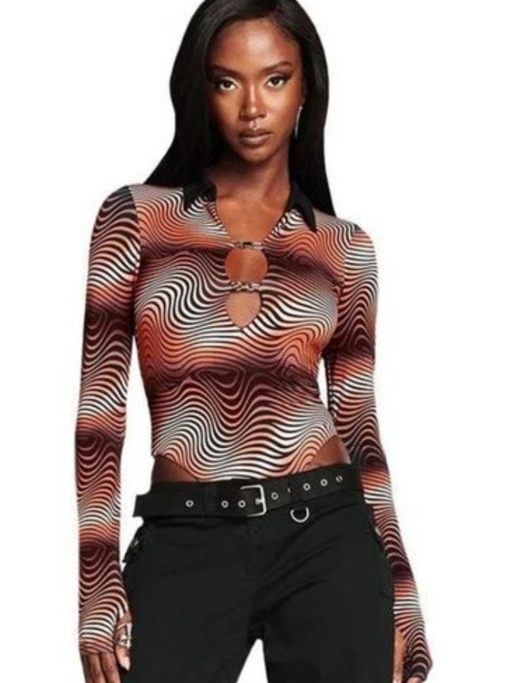 I.AM.GIA NWT Dalia Bodysuit Long Sleeve in Tonal Wave‎ Size Large